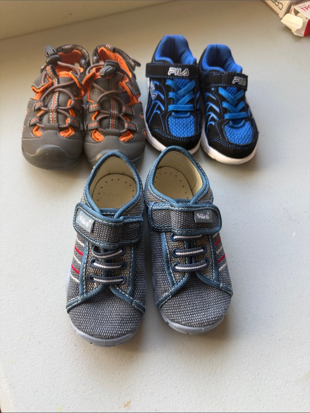 Children's Gray Canvas Hook-and-Loop Sneakers with Subtle Red Trim